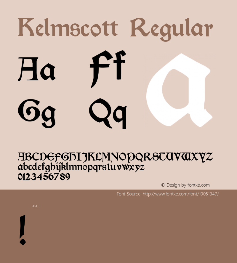 Kelmscott Regular Altsys Fontographer 4.0.3 22.05.1994图片样张