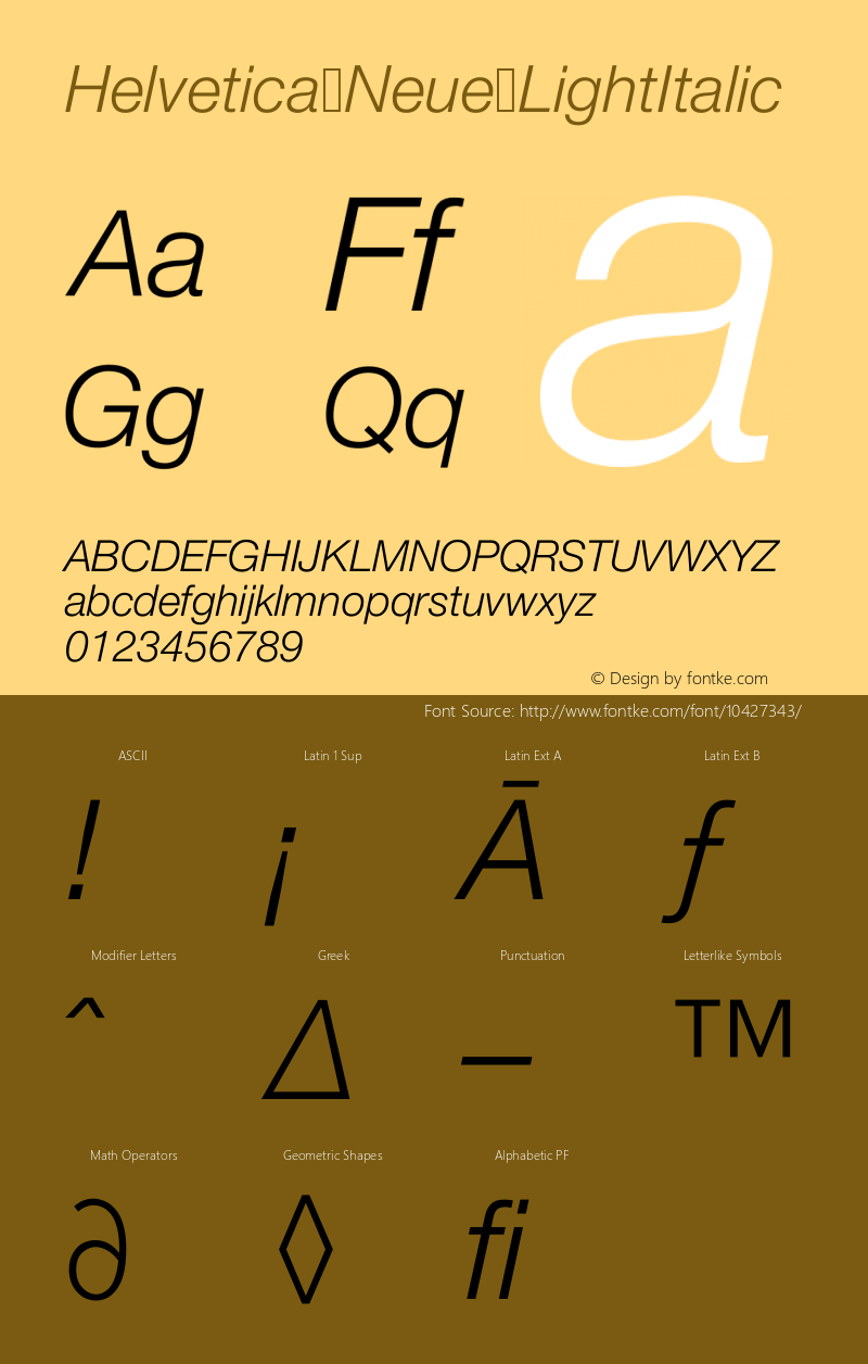Helvetica Neue LightItalic Version 001.000图片样张