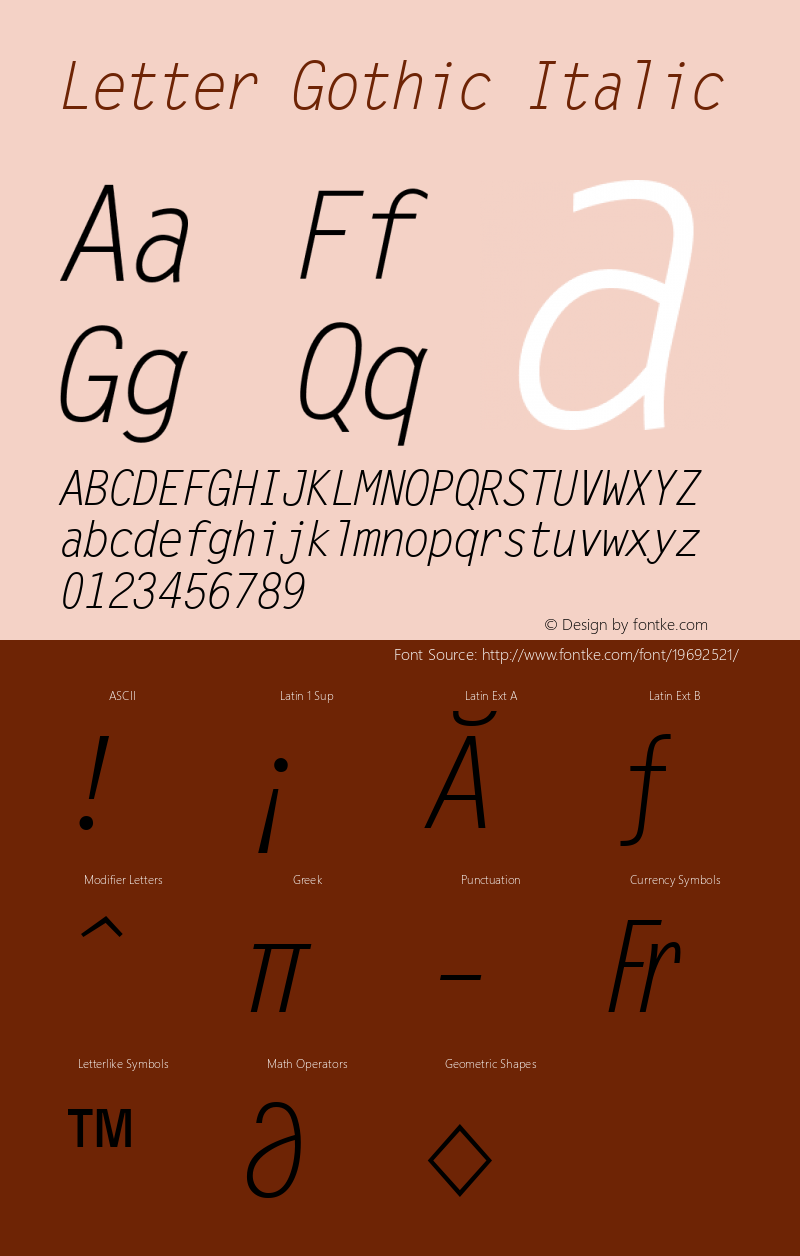 Letter Gothic Italic Version 1.02a图片样张
