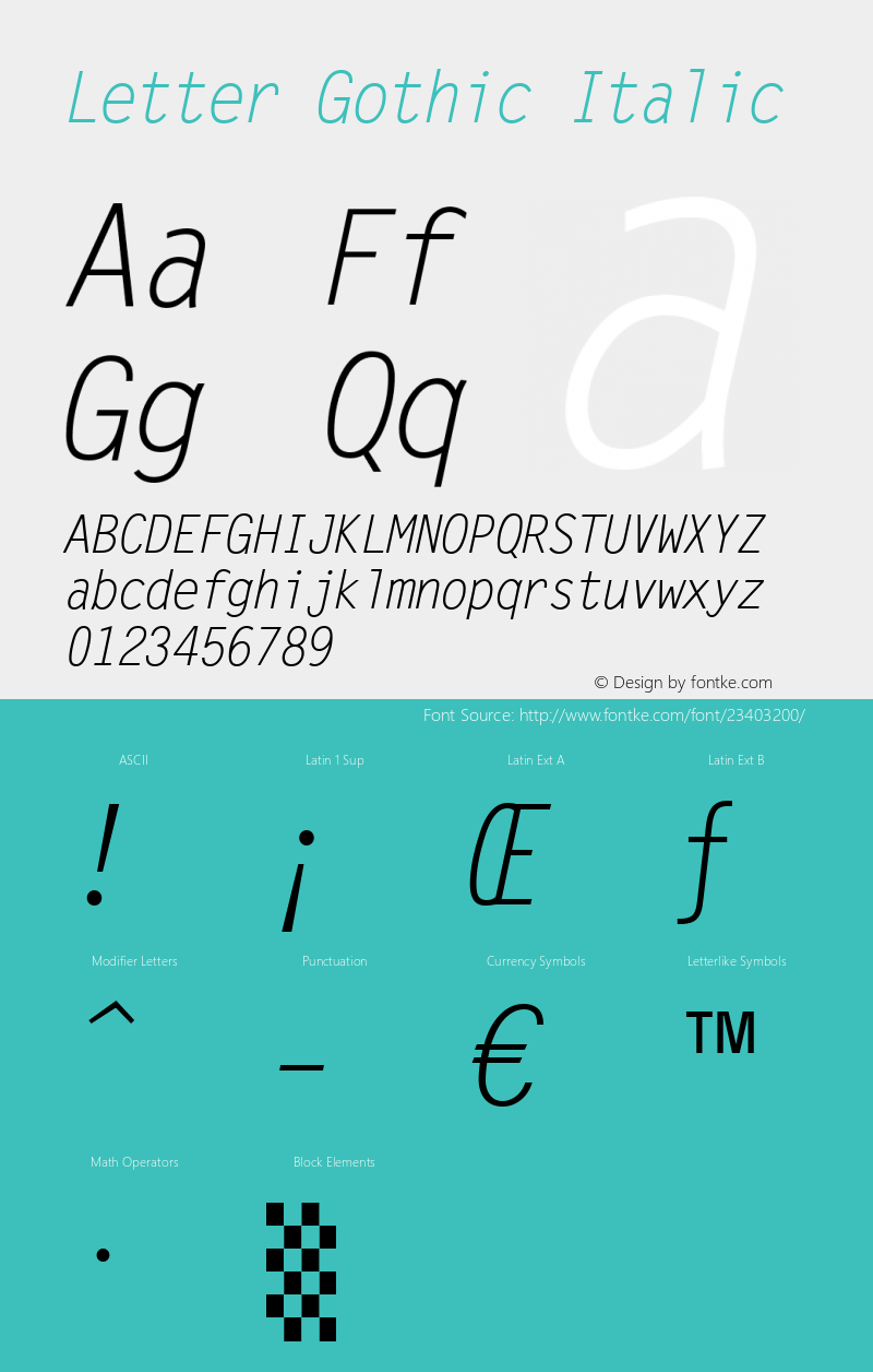 Letter Gothic Italic Version 1.01图片样张
