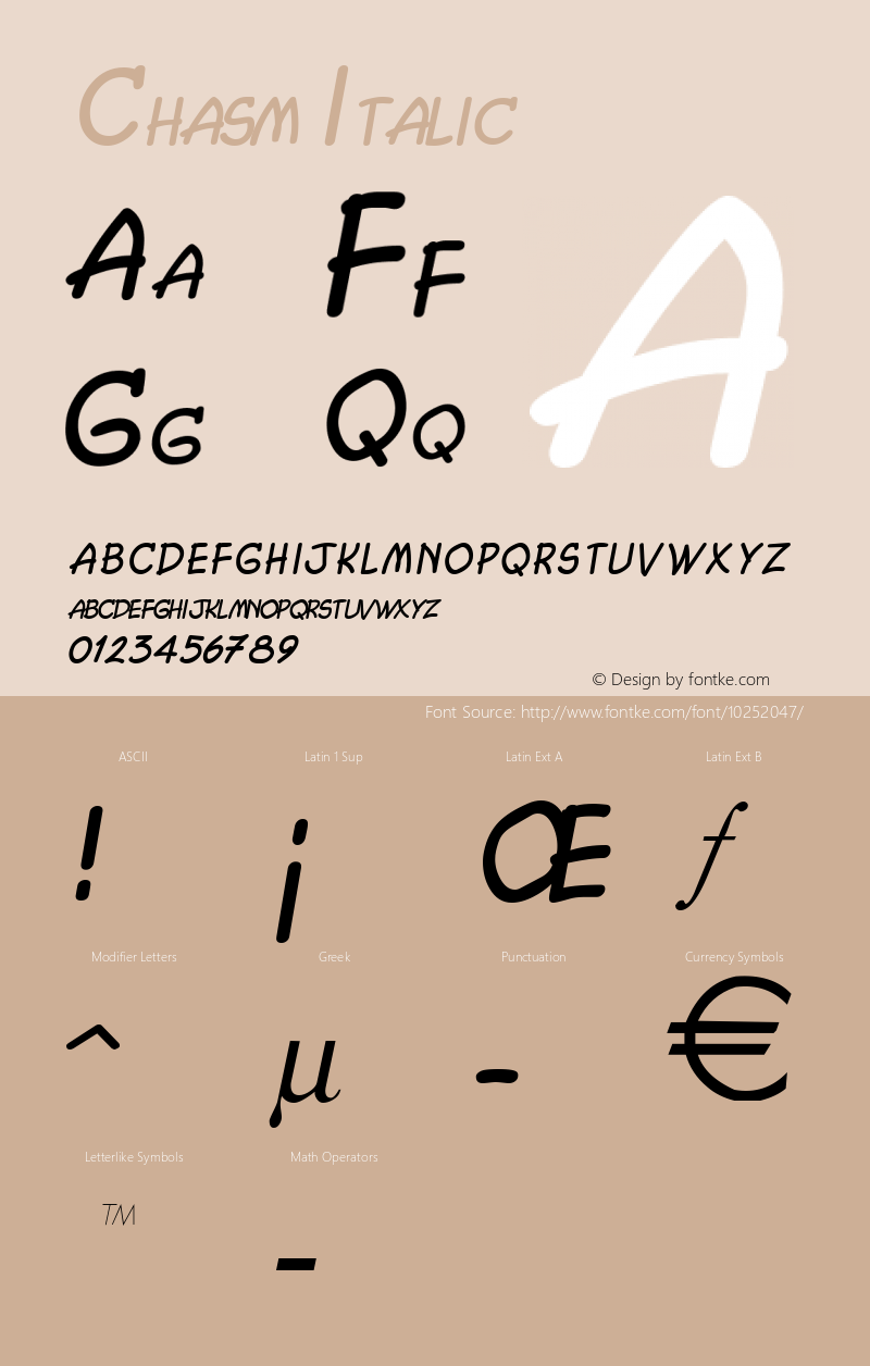 Chasm Italic Altsys Fontographer 4.1 5/27/96图片样张