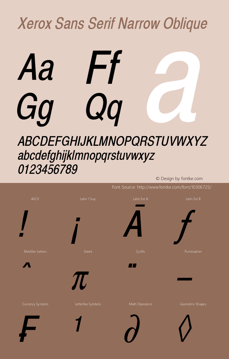 Xerox Sans Serif Narrow Oblique 1.1图片样张