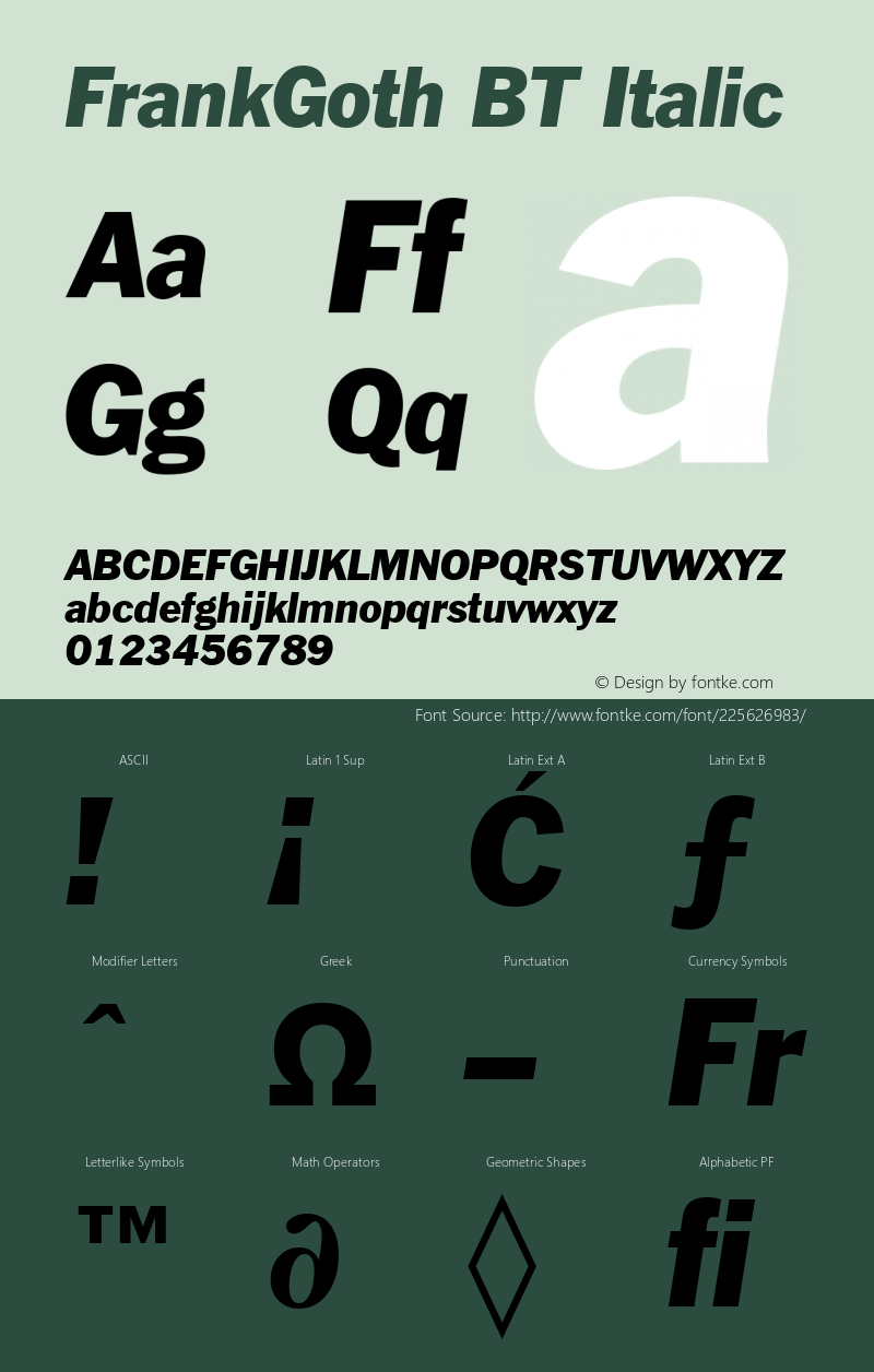 FrankGoth BT Italic Version 1.01 emb4-OT图片样张