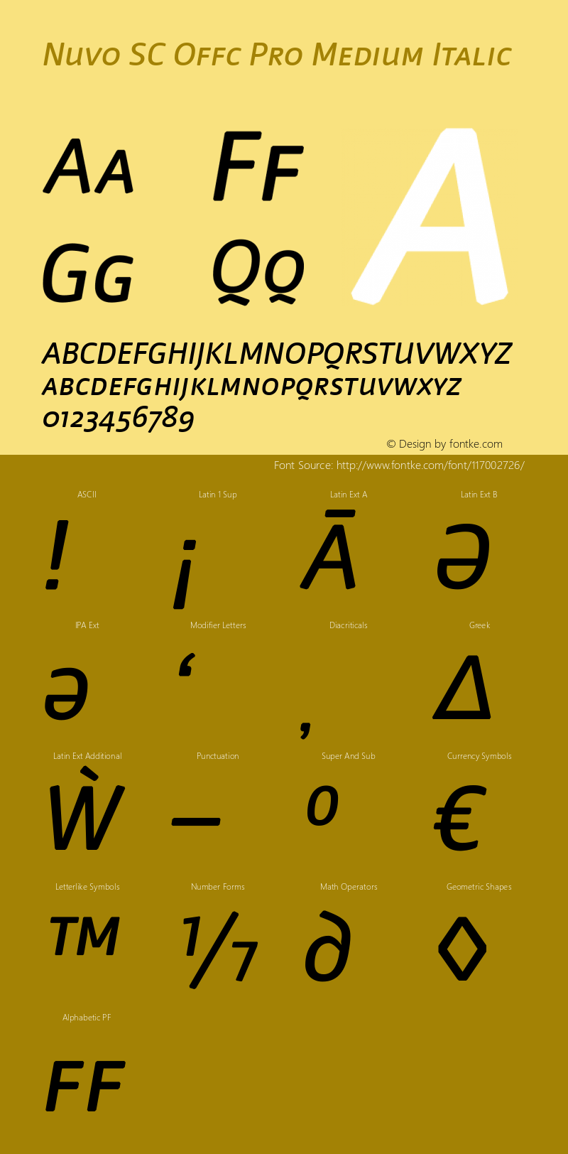 Nuvo SC Offc Pro Medium Italic Version 7.504; 2009; Build 1020图片样张