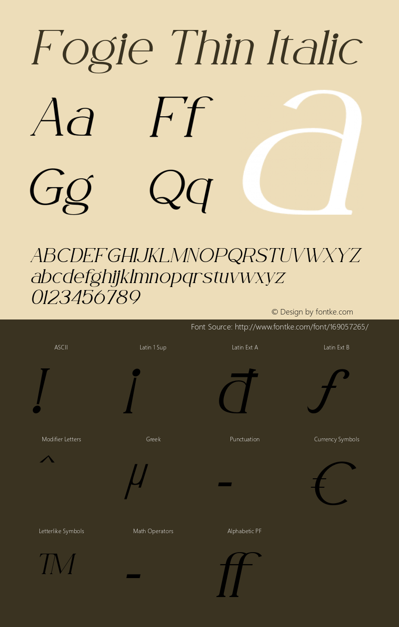 Fogie-ThinItalic Version 1.000图片样张