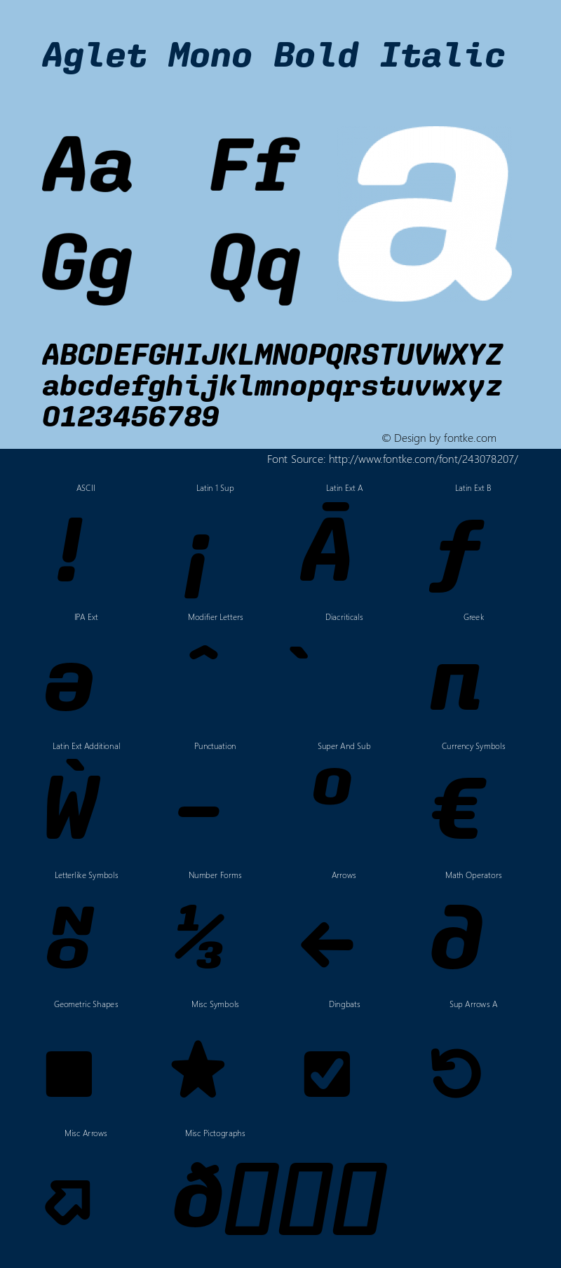 Aglet Mono Bold Italic Version 1.001;hotconv 1.0.116;makeotfexe 2.5.65601图片样张