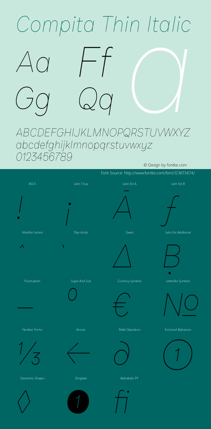 Compita Thin Italic Version 1.000;hotconv 1.0.109;makeotfexe 2.5.65596图片样张