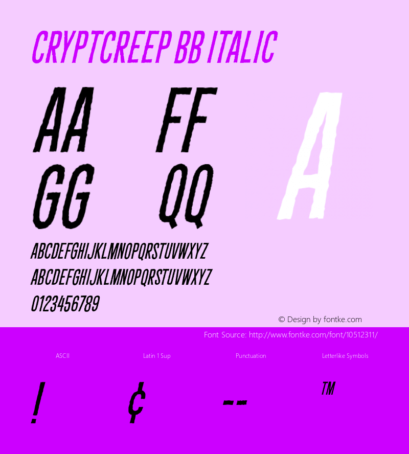 CryptCreep BB Italic Version 1.000图片样张