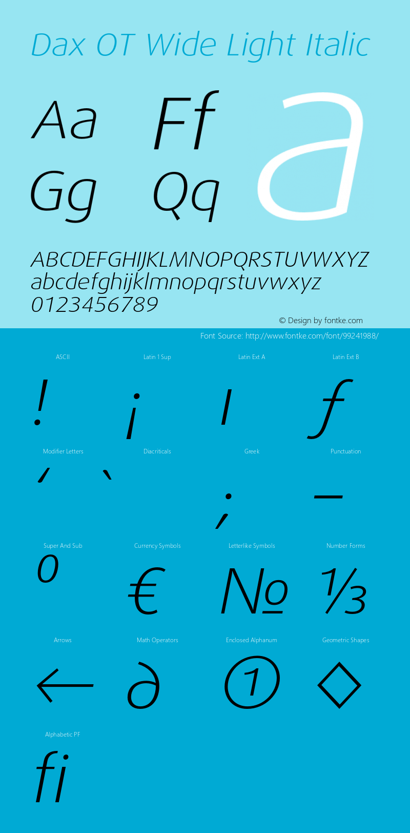 DaxOT-WideLightItalic Version 7.504; 2006图片样张