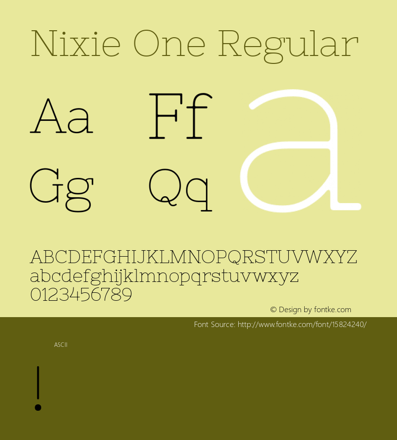 Nixie One Regular Version 1.004; ttfautohint (v1.4.1)图片样张