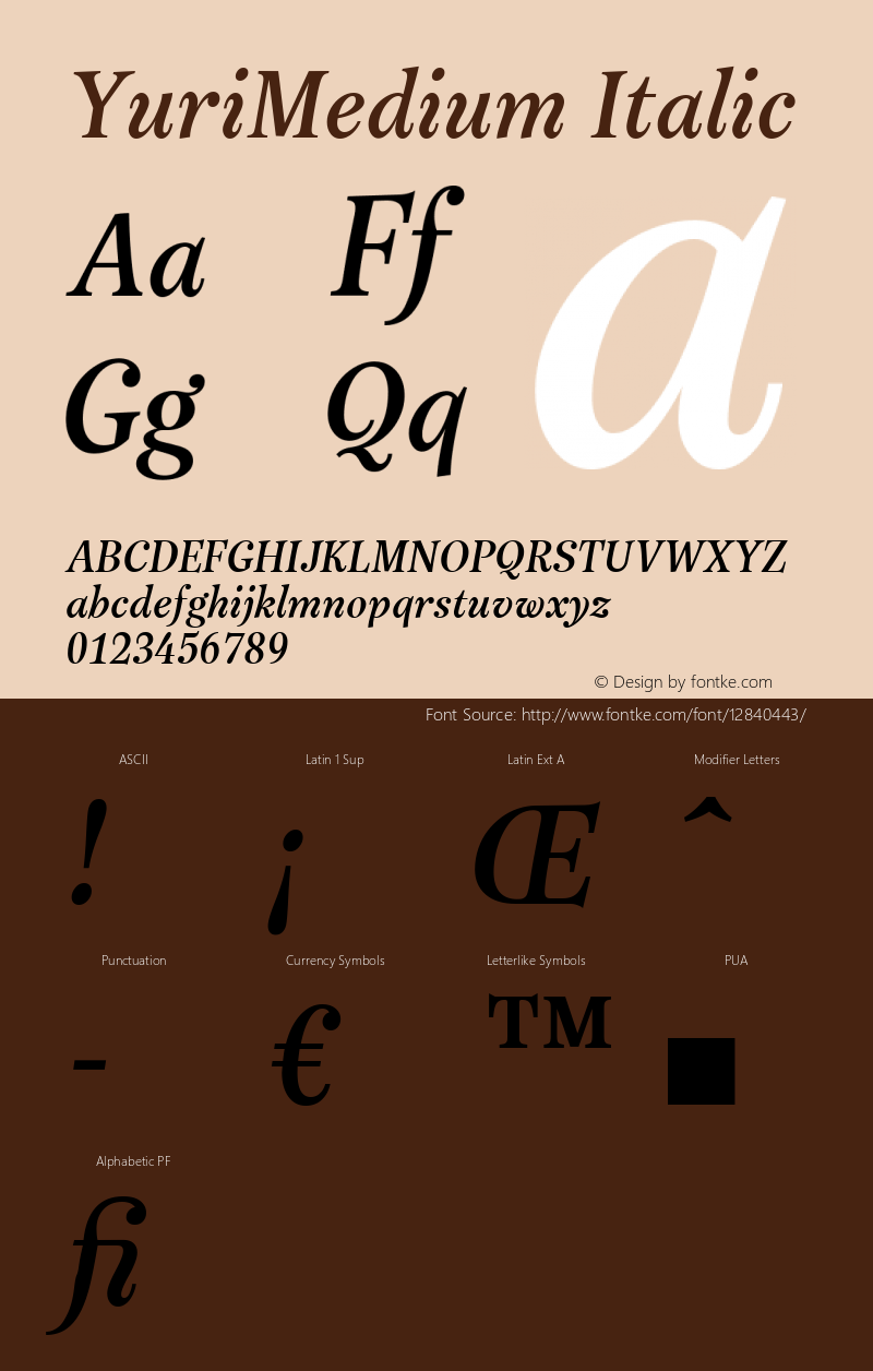 YuriMedium Italic Version 1.000图片样张