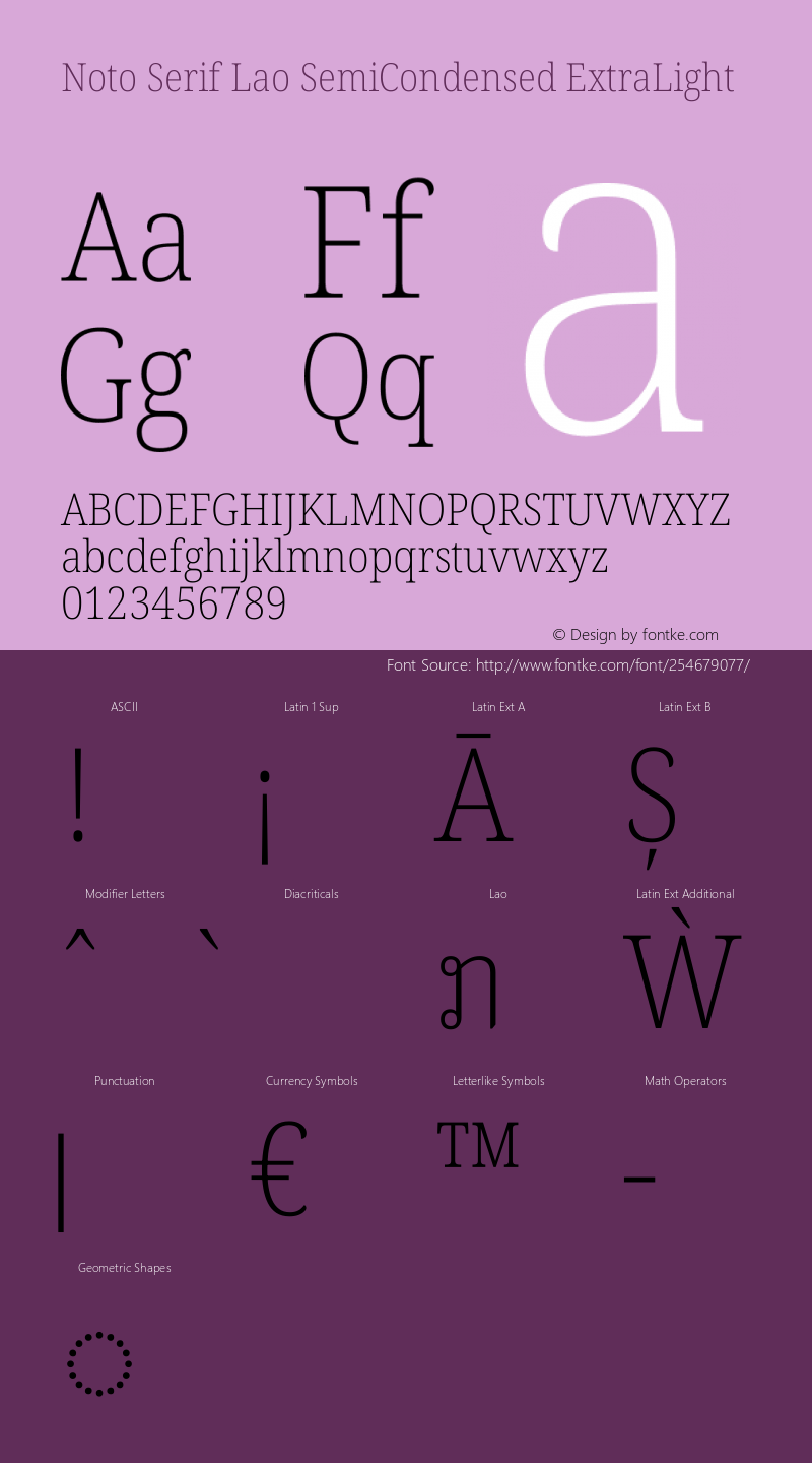 Noto Serif Lao SemiCondensed ExtraLight Version 2.003图片样张