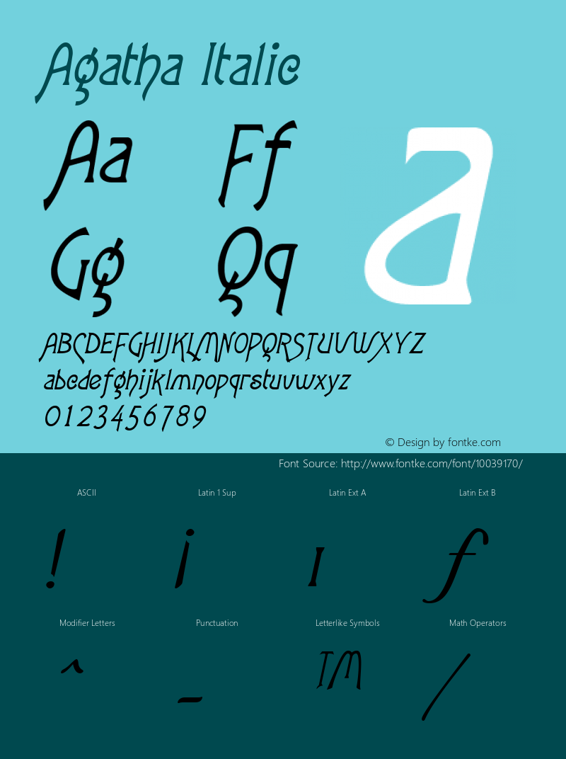 Agatha Italic The IMSI MasterFonts Collection, tm 1995 IMSI图片样张