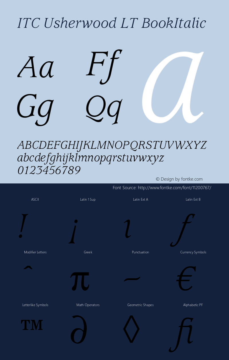 ITC Usherwood LT BookItalic Version 006.000图片样张