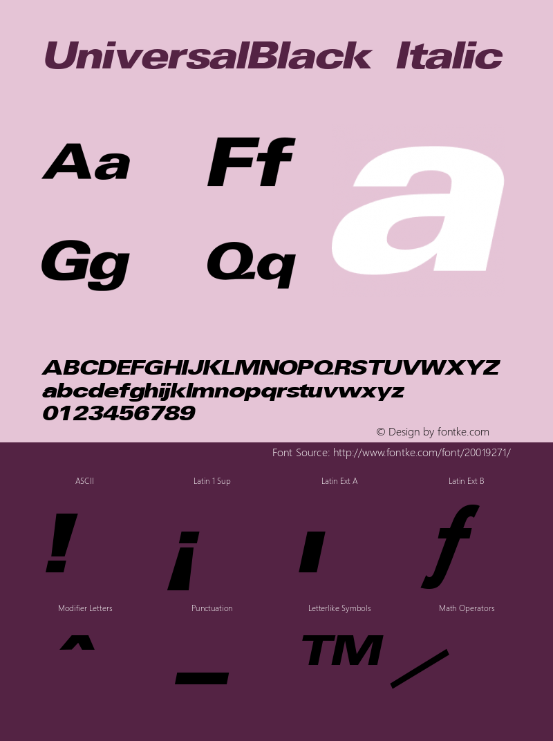 UniversalBlack Italic Altsys Fontographer 3.5  7/17/96图片样张