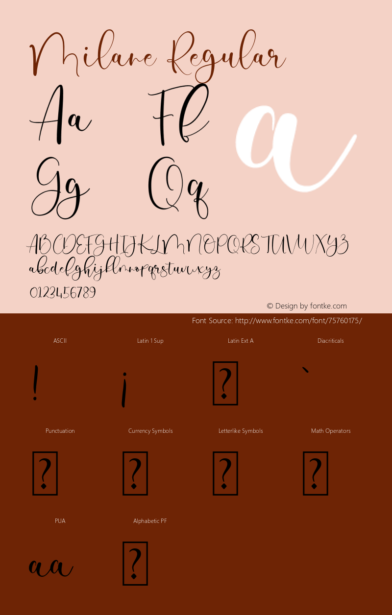 Milane Version 1.00;August 25, 2020;FontCreator 12.0.0.2545 64-bit图片样张