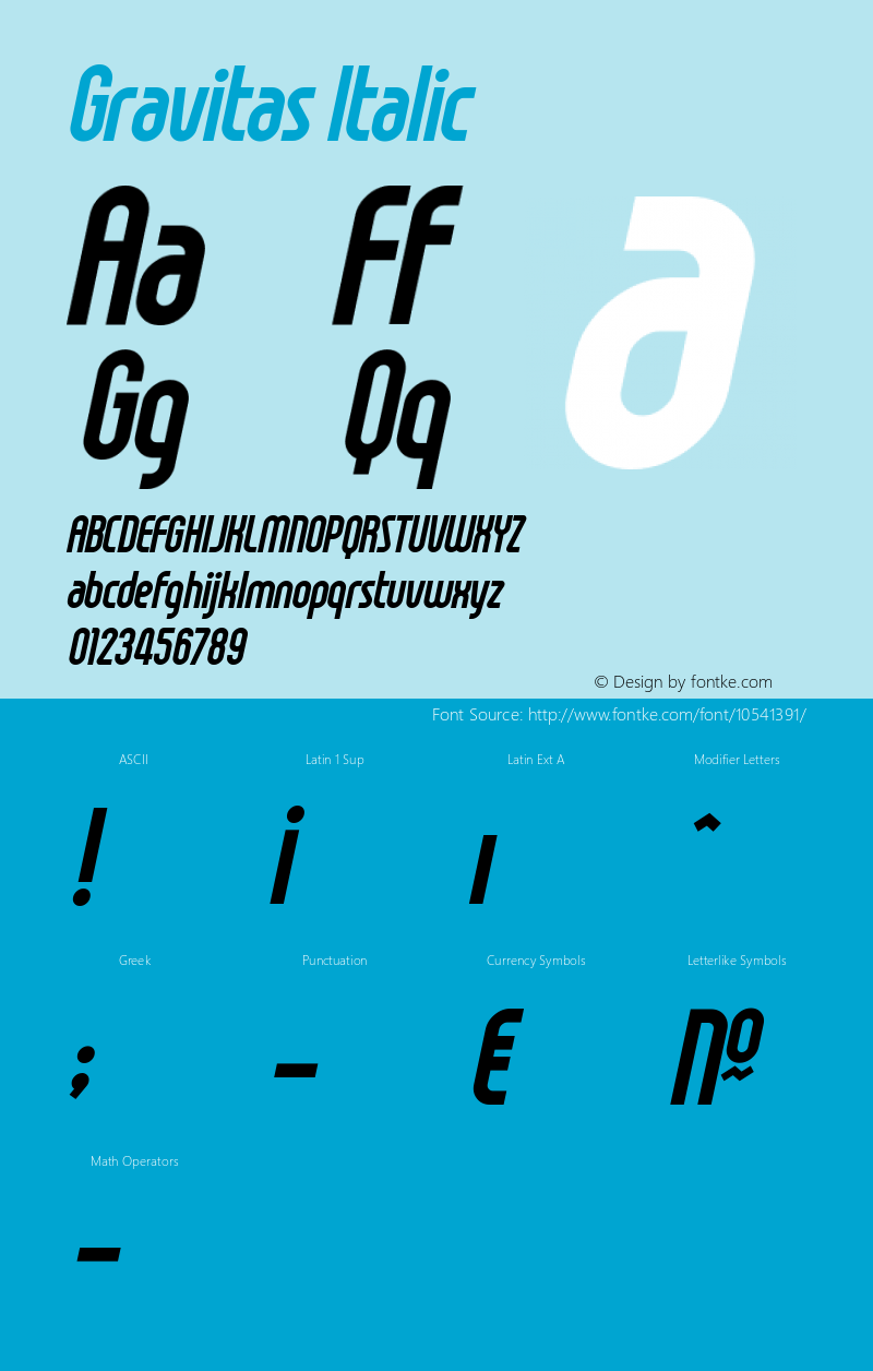 Gravitas Italic Version 1.00 February 15, 2014, initial release图片样张