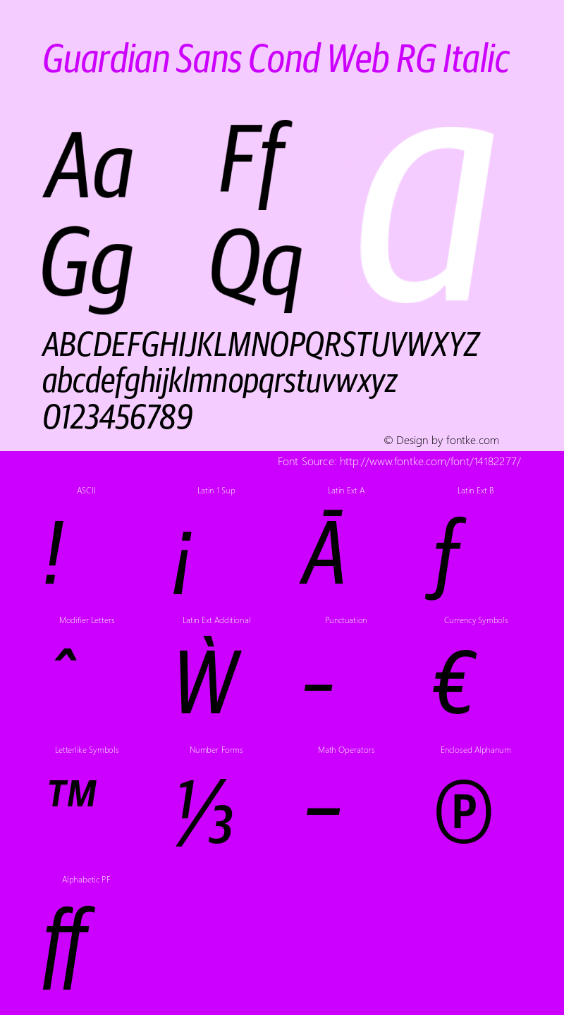 Guardian Sans Cond Web RG Italic Version 1.1 2012图片样张