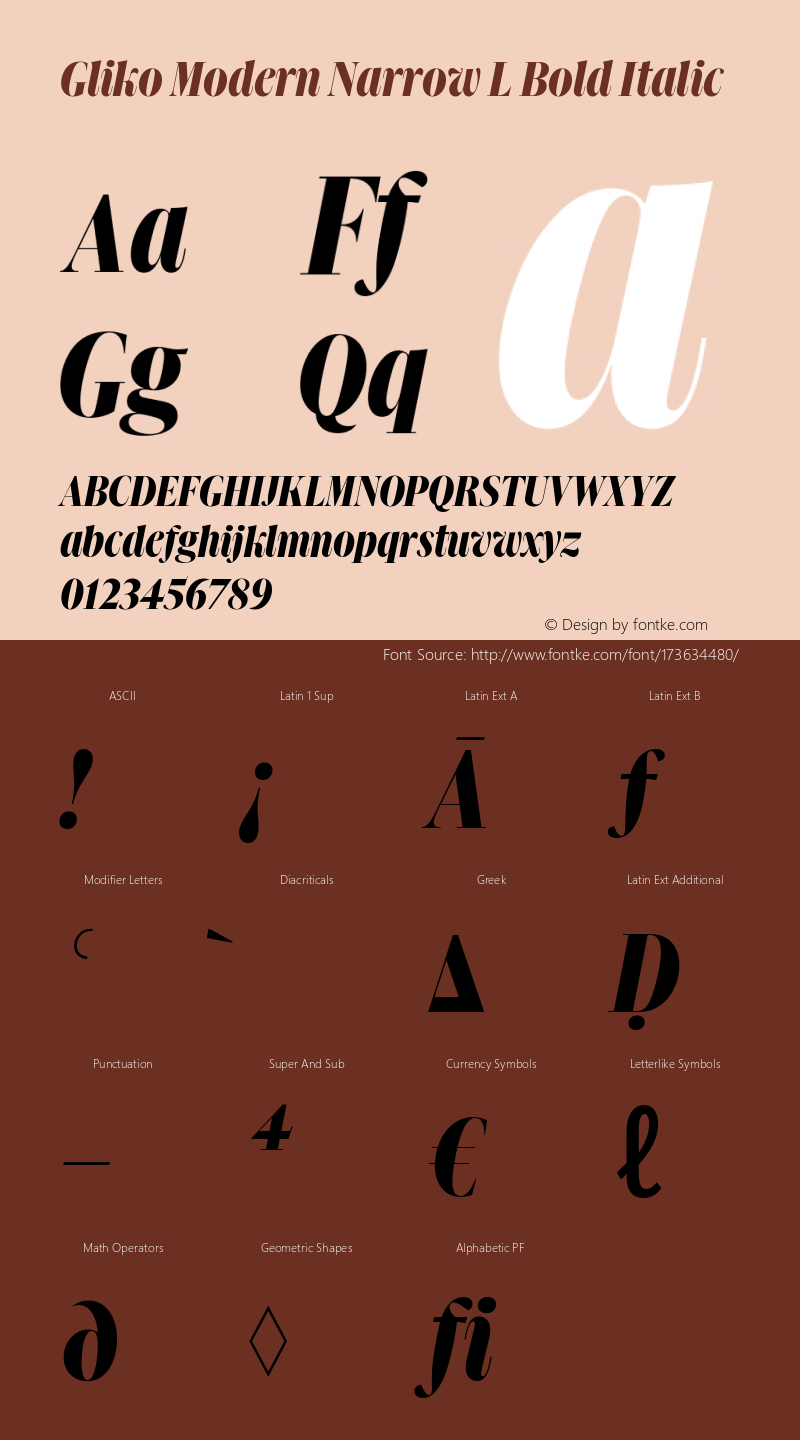 Gliko Modern Narrow L Bold Italic Version 2.001图片样张