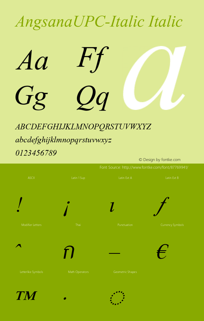 AngsanaUPC Italic Version 5.1图片样张