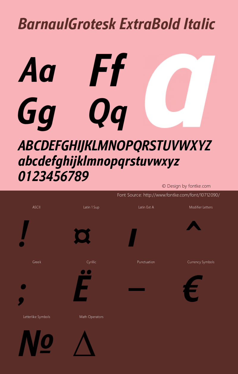 BarnaulGrotesk ExtraBold Italic Version 1.000 2007 initial release图片样张