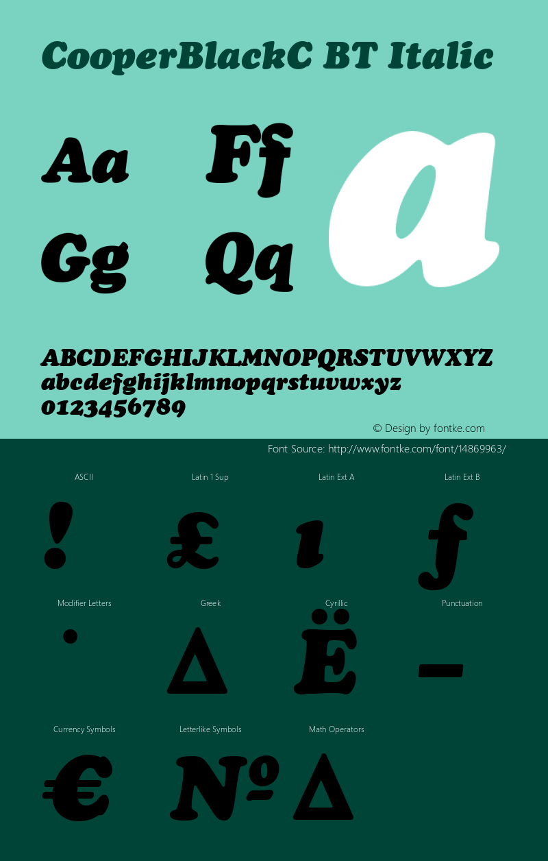 CooperBlackC BT Italic Version 001.000图片样张