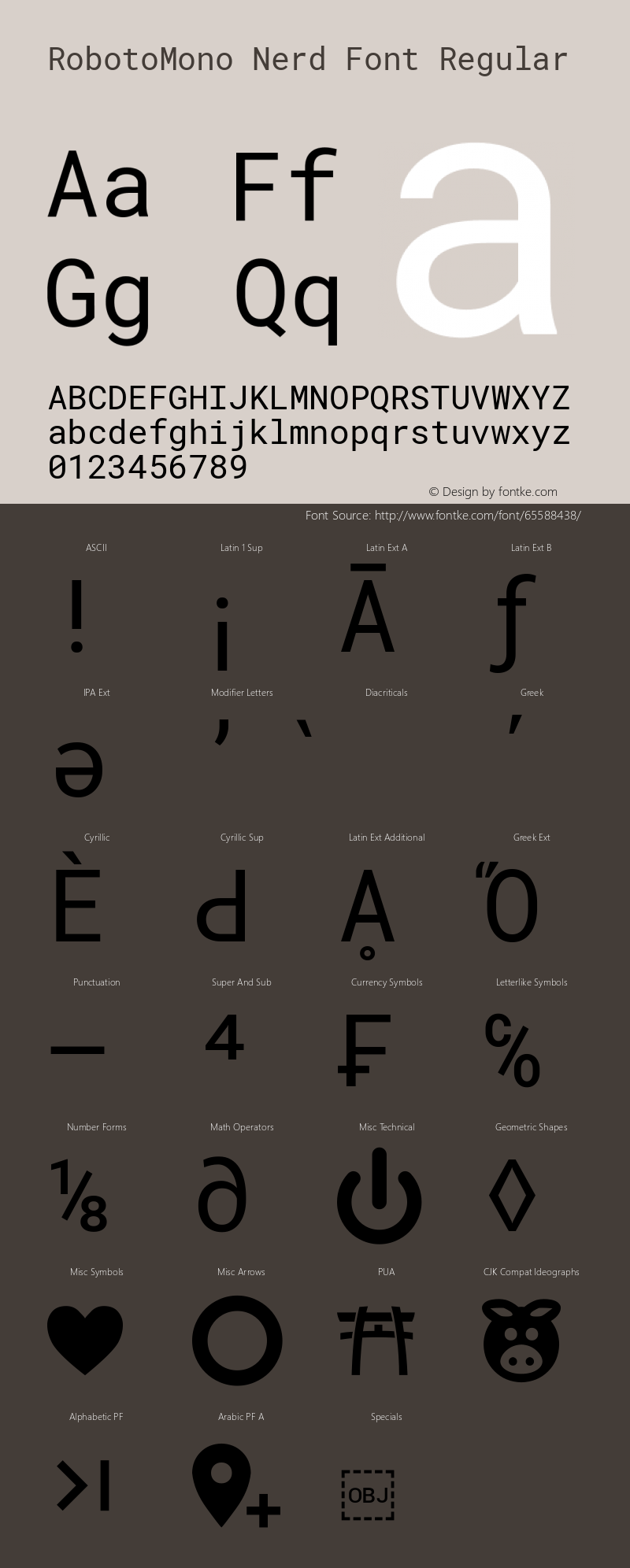 Roboto Mono Nerd Font Complete Version 2.000986; 2015; ttfautohint (v1.3)图片样张