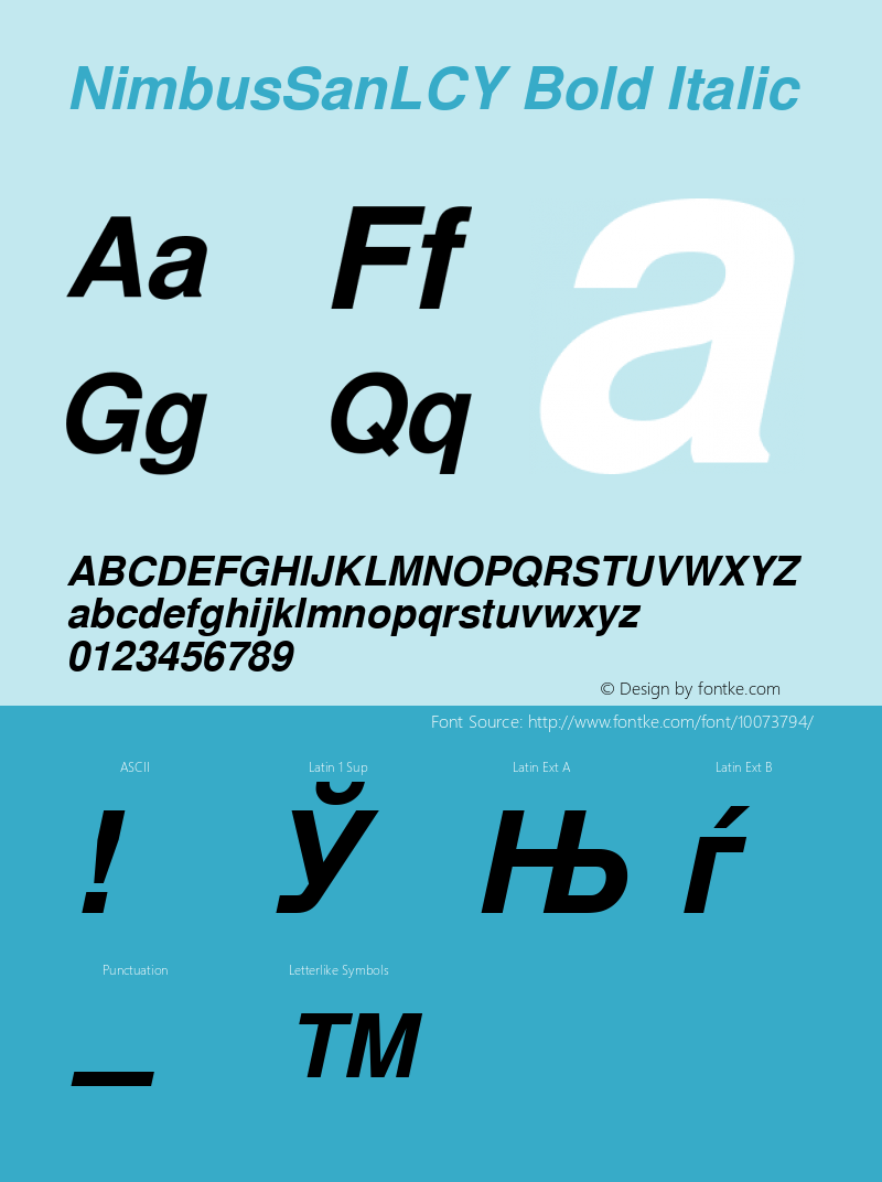 NimbusSanLCY Bold Italic Version 001.005图片样张