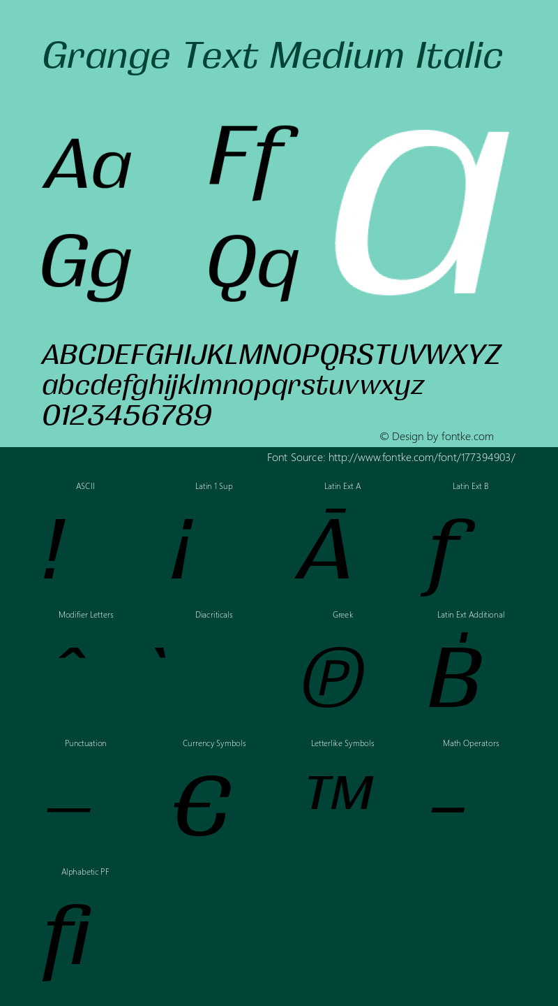 Grange Text Medium Italic Version 2.000;hotconv 1.0.109;makeotfexe 2.5.65596图片样张
