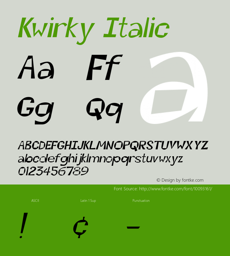 Kwirky Italic The IMSI MasterFonts Collection, tm 1995, 1996 IMSI (International Microcomputer Software Inc.)图片样张