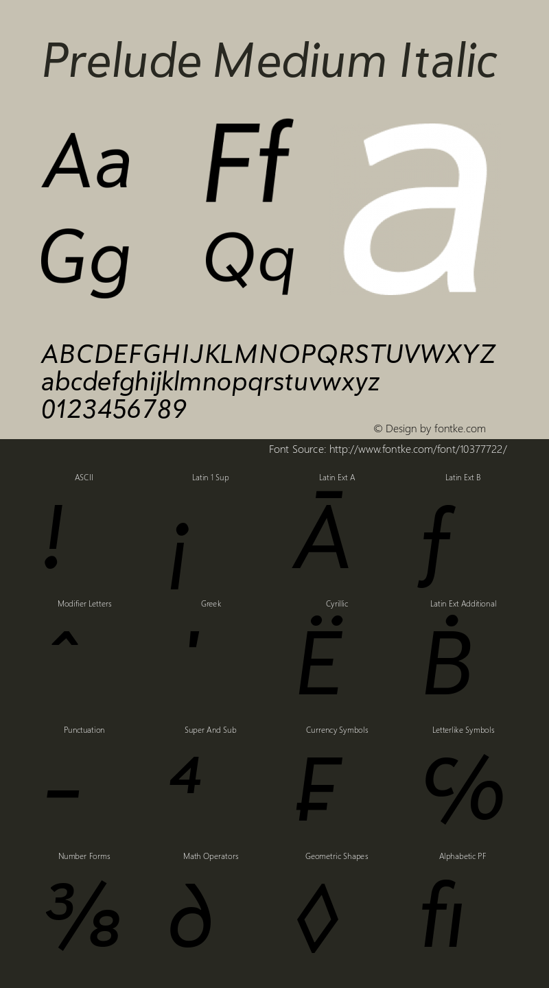 Prelude Medium Italic Version 2.002 April 8, 2009图片样张