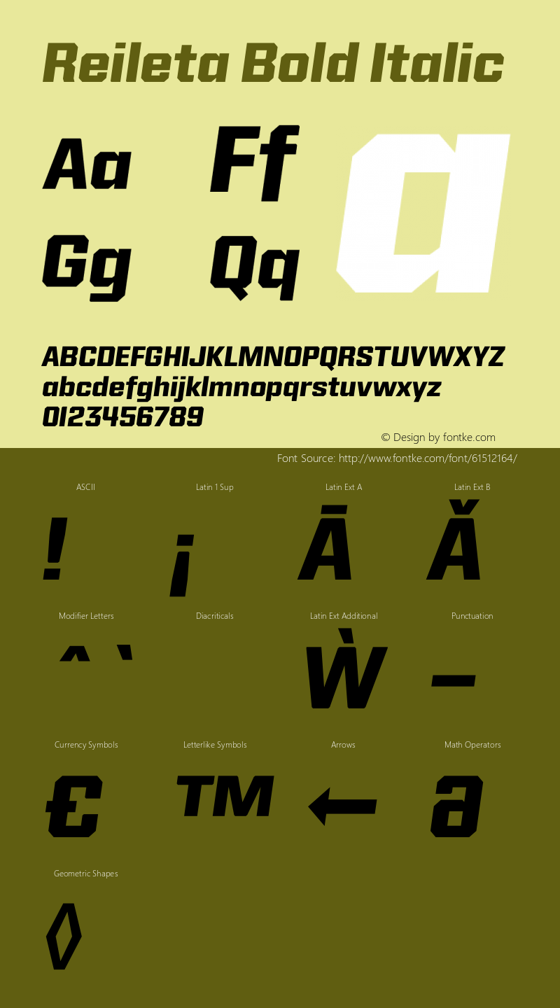 Reileta Bold Italic Version 1.000;hotconv 1.0.109;makeotfexe 2.5.65596图片样张