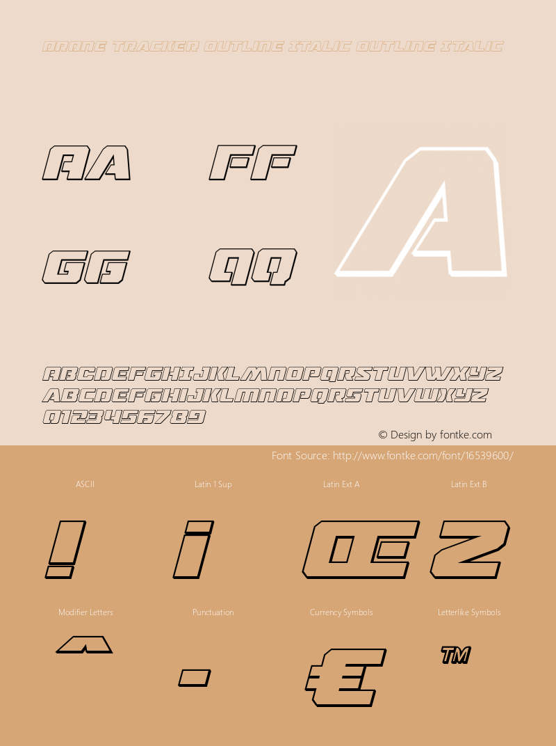 Drone Tracker Outline Italic Outline Italic Version 1.0; 2016图片样张