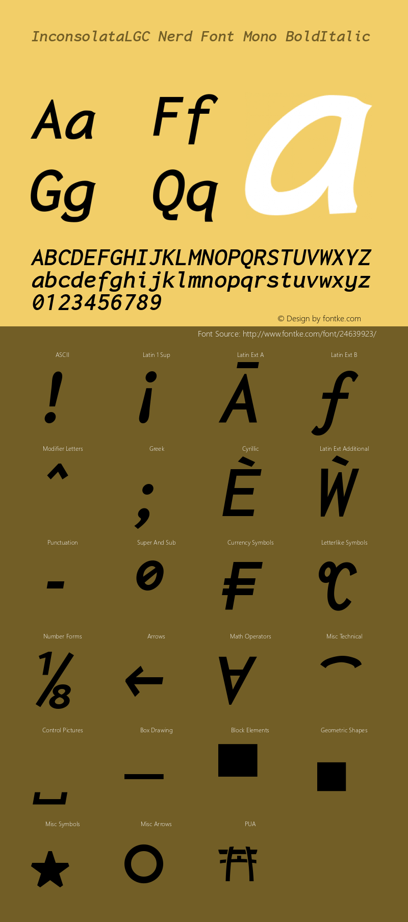 Inconsolata LGC Bold Italic Nerd Font Complete Mono Version 1.3;Nerd Fonts 1.2.0图片样张