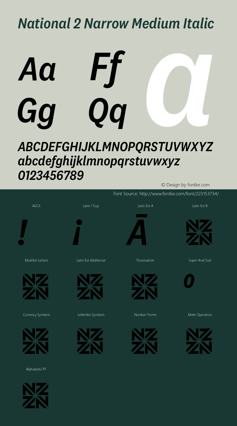 National 2 Narrow Medium Italic Version 1.004;hotconv 1.0.116;makeotfexe 2.5.65601图片样张