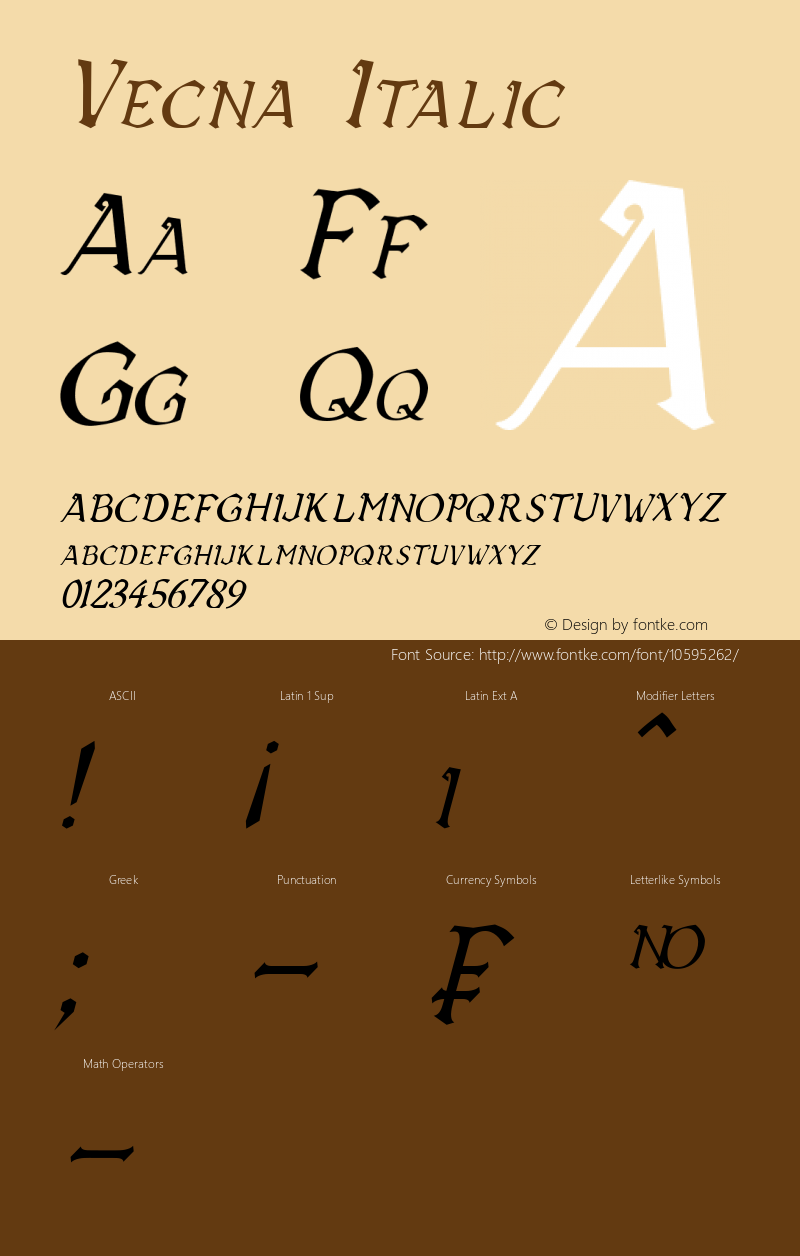 Vecna Italic Version 1.00 September 16, 2014, initial release图片样张