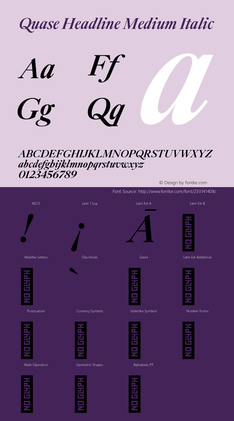 Quase Headline Medium Italic Version 1.000;PS 001.000;hotconv 1.0.88;makeotf.lib2.5.64775图片样张