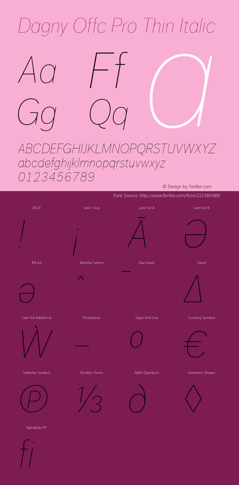 Dagny Offc Pro Thin Italic Version 7.504; 2009; Build 1021图片样张