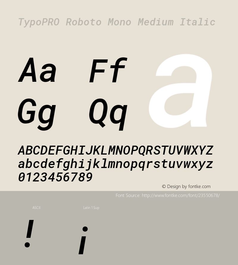 TypoPRO Roboto Mono Medium Italic Version 2.000986; 2015; ttfautohint (v1.3)图片样张