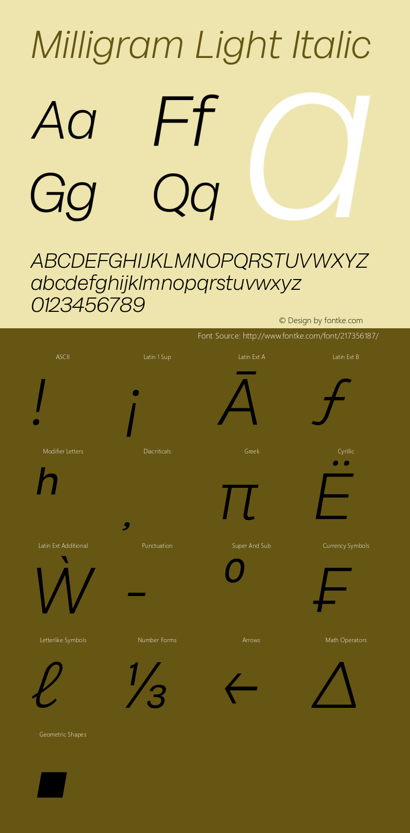 Milligram Light Italic Version 1.000图片样张