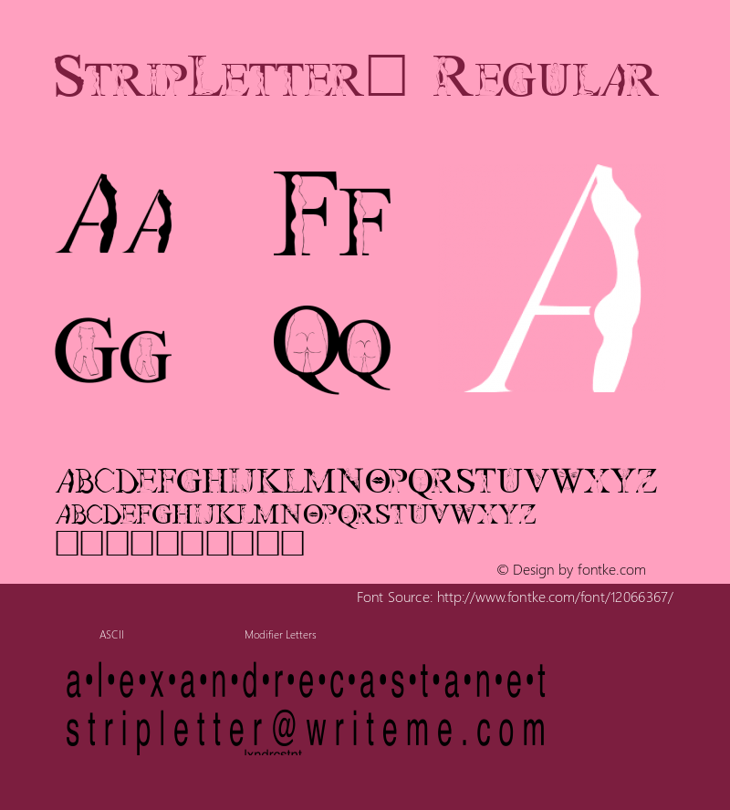 StripLetter1 Regular Macromedia Fontographer 4.1.5 8/08/98图片样张