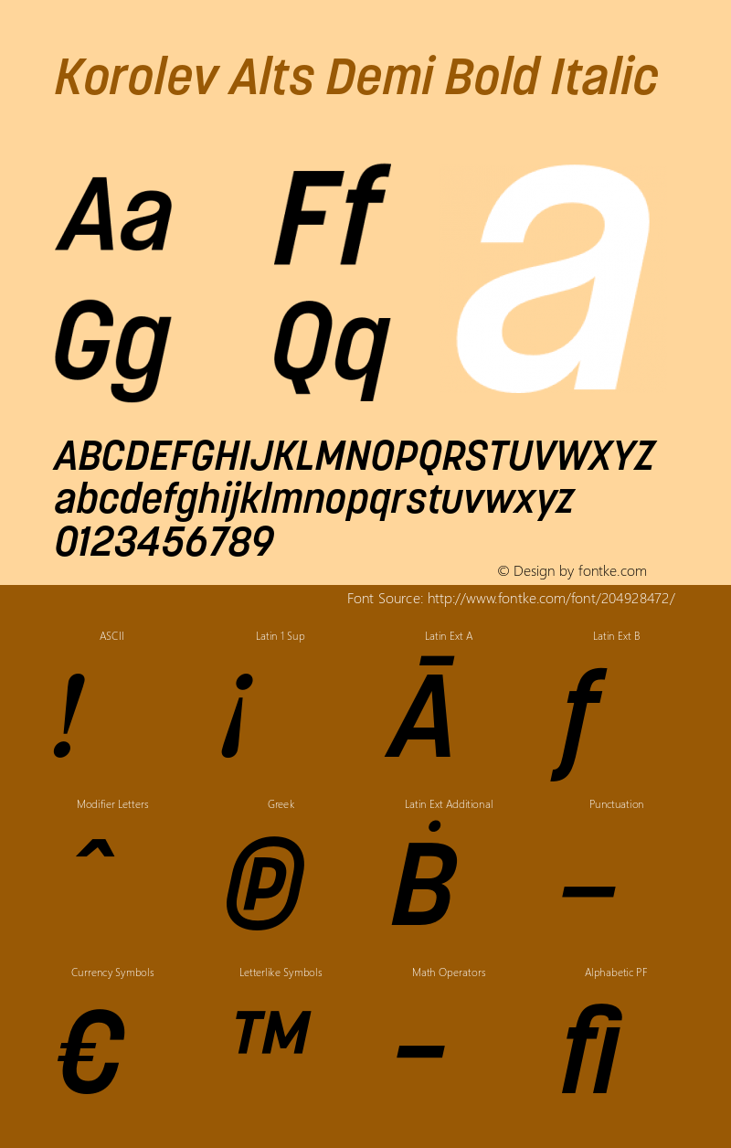 Korolev Alternates Demi Bold Italic Version 8.000;FEAKit 1.0图片样张