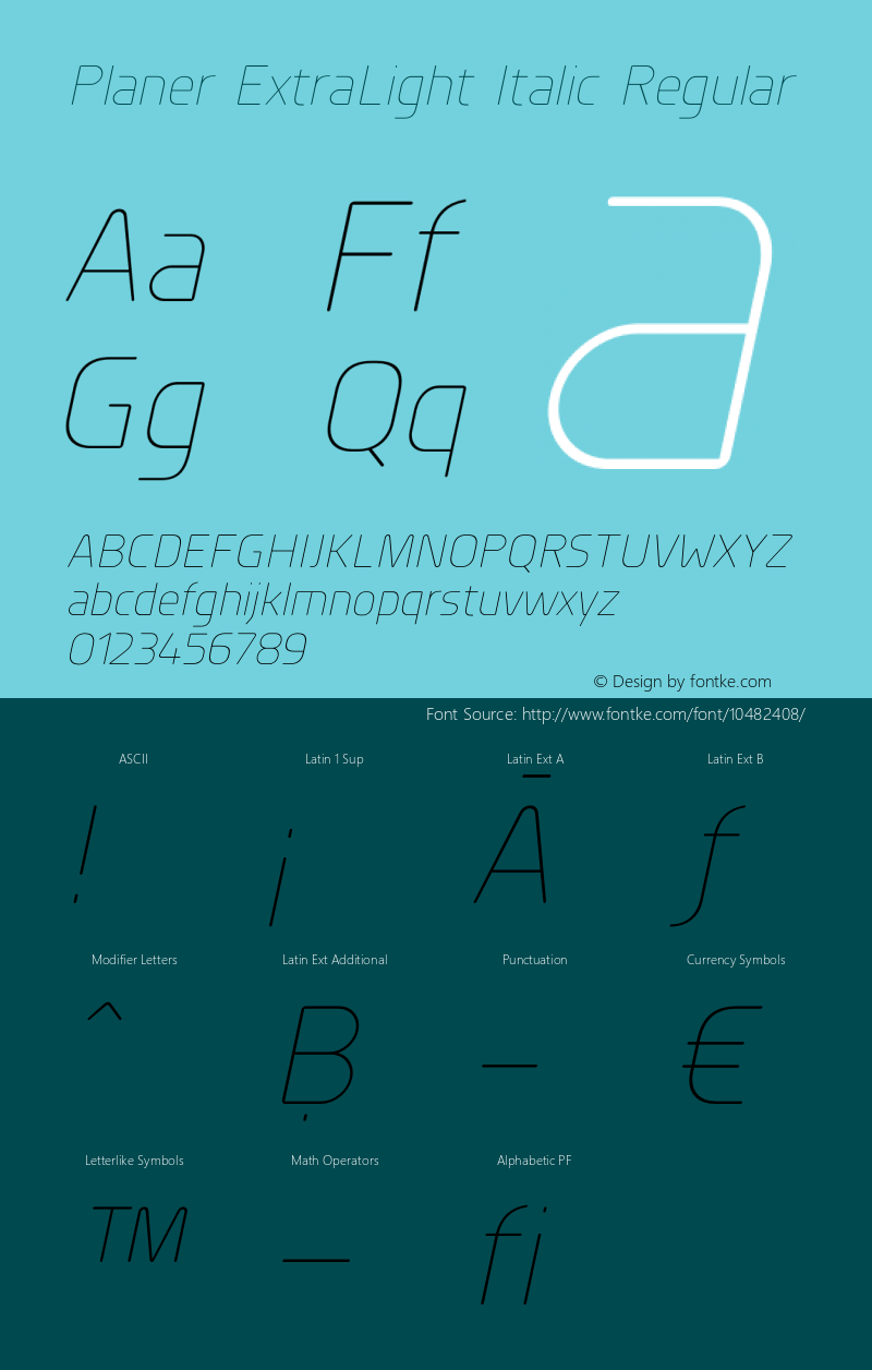 Planer ExtraLight Italic Regular Version 1.001;PS 001.001;hotconv 1.0.56;makeotf.lib2.0.21325图片样张