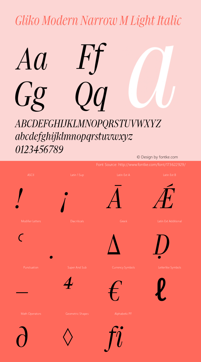 Gliko Modern Narrow M Light Italic Version 2.000;hotconv 1.0.109;makeotfexe 2.5.65596图片样张