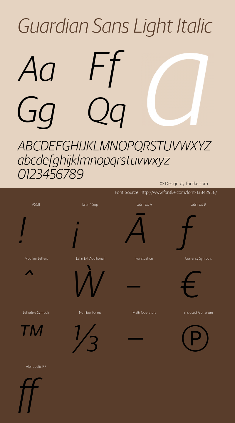 Guardian Sans Light Italic Version 1.002;PS 001.002;hotconv 1.0.57;makeotf.lib2.0.21895图片样张