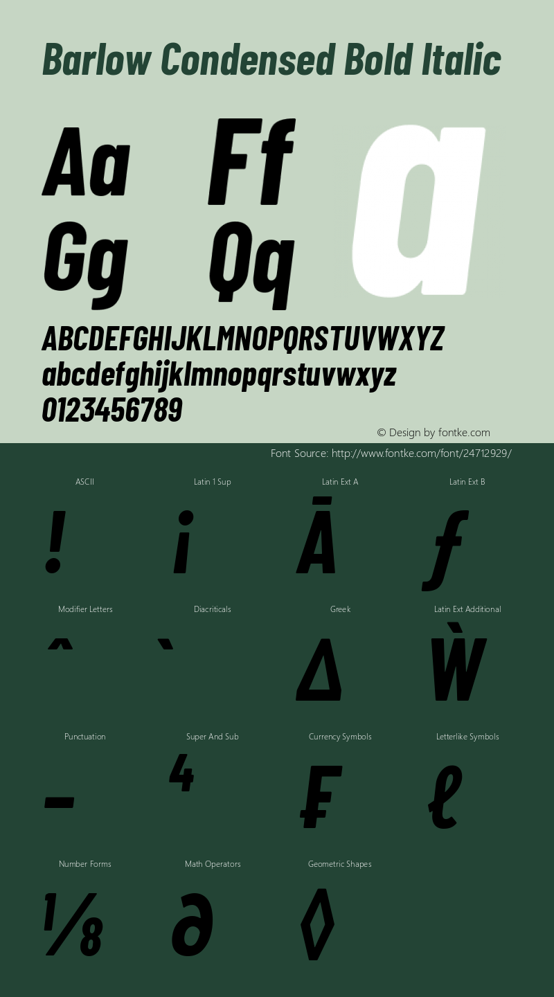 Barlow Condensed Bold Italic Version 1.207图片样张