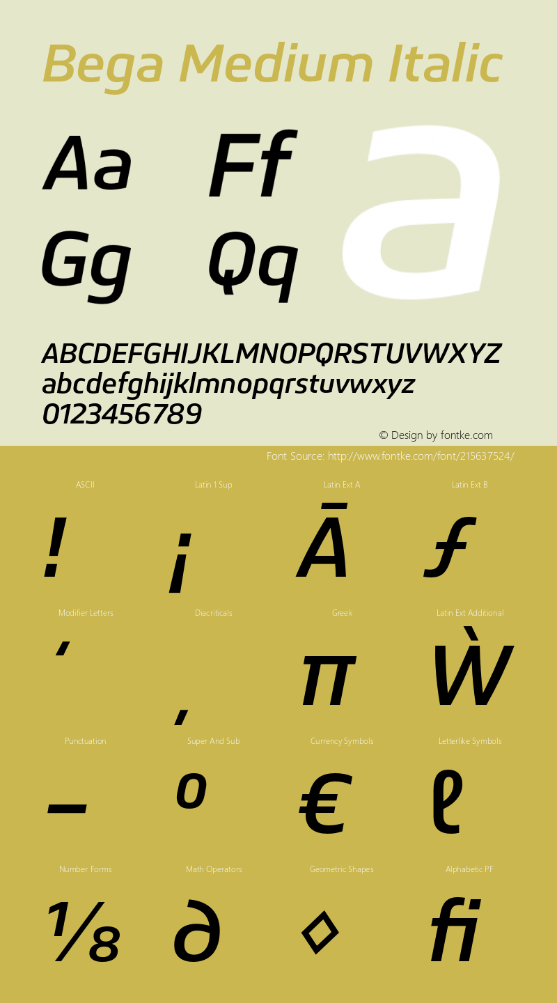 Bega Medium Italic Version 1.0图片样张