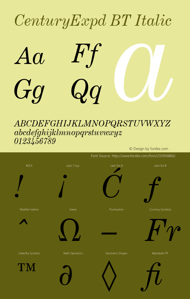 CenturyExpd BT Italic Version 1.01 emb4-OT图片样张