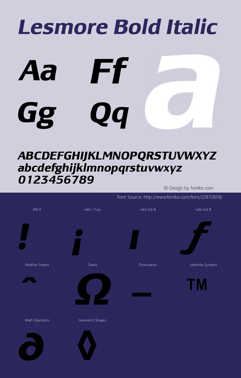 Lesmore-BoldItalic Version 001.001; t1 to otf conv图片样张