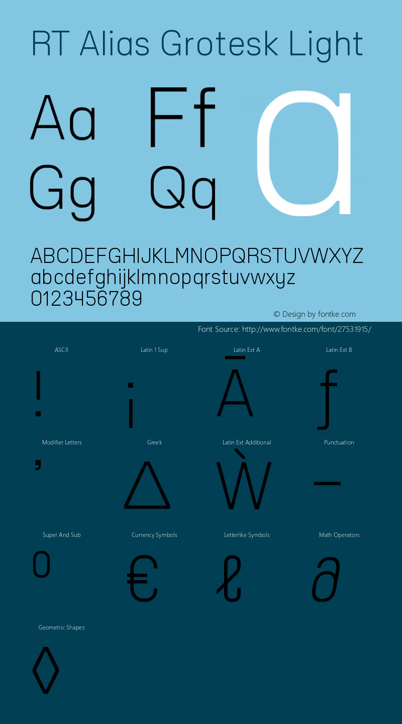 RT Alias Grotesk Light Version 1.000;PS 001.000;hotconv 1.0.88;makeotf.lib2.5.64775图片样张